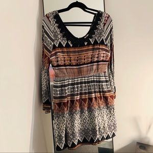 Patterned Bell-Sleeved Dress